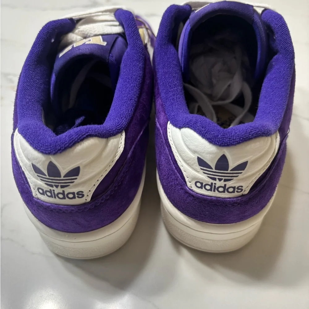 adidas Purple Suede Sneakers with White and Gold Accents